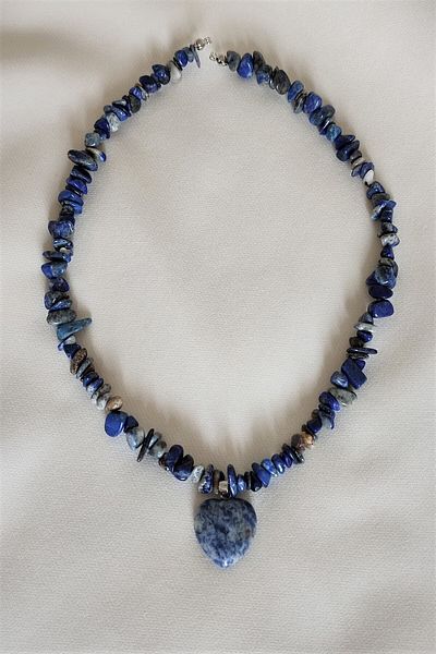 badeaccessories Certified Sodalite Heart Cracked Natural Stone Necklace