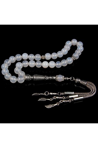 Asya Gems Ροζάριο από φυσική πέτρα 8 χιλιοστών σε σχήμα σφαίρας, λευκό