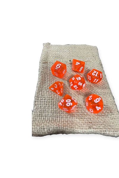Le Majeur 7-Piece DND Frp Dice Set - Dungeons And Dragons Desktop Gaming Dice, Transparent Orange Pouch Gift