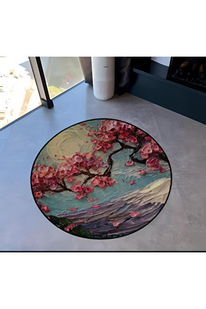 Rugs Modern Halı Pastel Theme Floral Patterned Round Woven Base Modern Decora...
