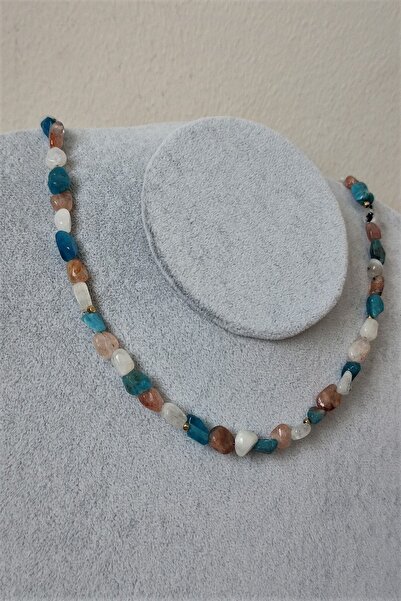 badeaccessories Sertifikalı Apatit, Güneş Taşı, Ay Taşı Amorf Doğaltaş Kolye