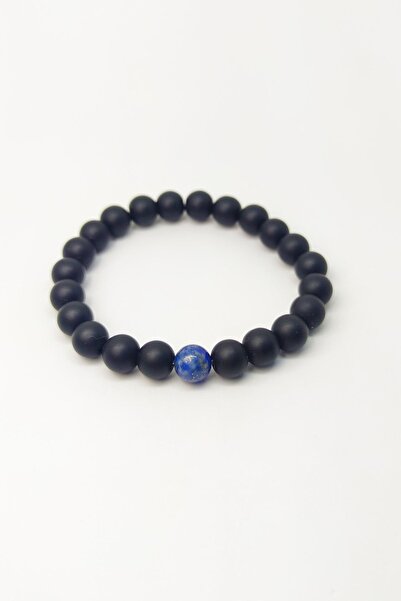 Armis Unisex Black Single Stone Natural Bracelet - Matte Onyx Lapis Lazuli