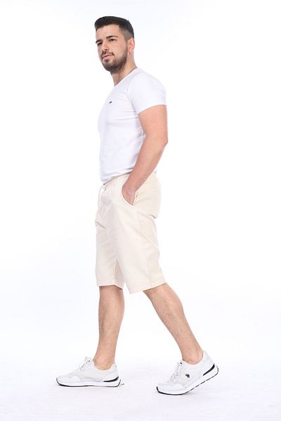 VIKUNYA Pantaloni scurți de vară pentru bărbați, crem, din țesătură gabardină, cu talie elastică și șireturi
