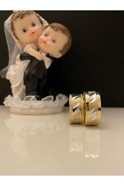 Üresinler Kuyumculuk Beyaz Altın Detaylı Alyans 8mm 14 Ayar Altın