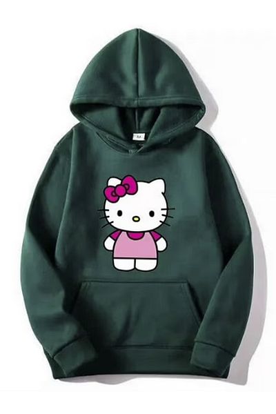 LA GULER Φούτερ με στάμπα Hello Kitty με κουκούλα Unisex με 3 νήματα βαμβακερά σαρσόν