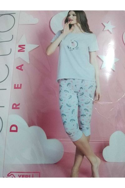 VİENETTA Set de pijamale din bumbac Capri cu mâneci scurte, bej, cu model