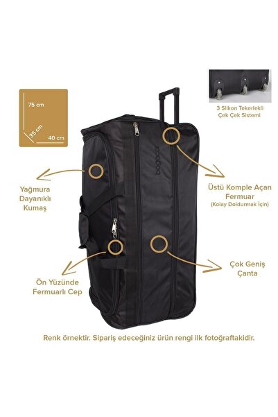 fawori deri Tekerlekli Körüklü Büyük Battal Boy Seyahat Valizi Siyah