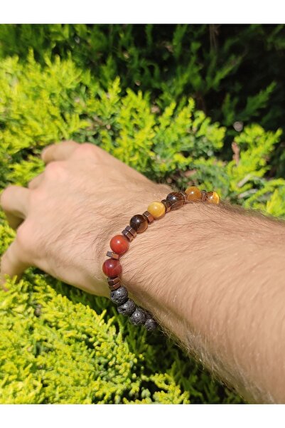 Gena stone حجر الحمم البركانية - سوار من الحجر الطبيعي مصنوع من العين والعقيق