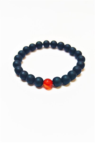 Armis Unisex Black Single Stone Natural Matte Onyx Bracelet