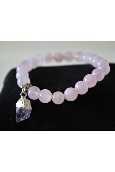 AquaStore Pembe Kuvars Taşı Bileklik - Ametist Taşı Sallantılı