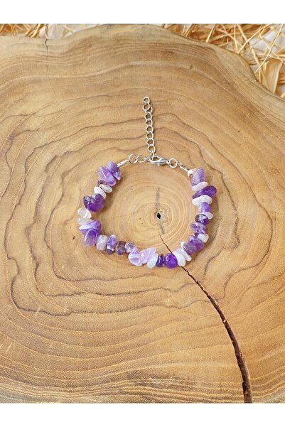 SARRAF DOĞALTAŞ Handcrafted Women's Cracked Amethyst Natural Stone Bracelet