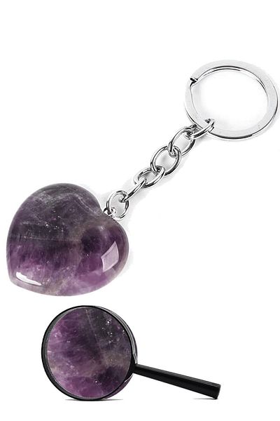 Tesbih Atölyesi Certified Heart Model Amethyst Natural Stone Keychain