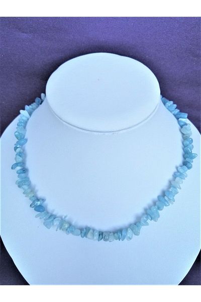 Gena stone Aquamarine Necklace Bracelet Set - Natural Stone Jewelry - Real Aquamarine Broken Natural Stone