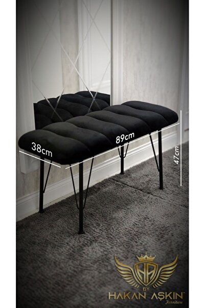 BY HAKAN AŞKIN Metal Ayaklı 90 Cm Eco Black Babyface Puf & Bench Tekli