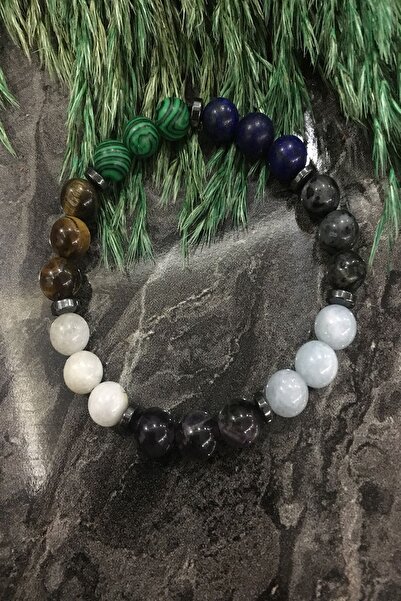 badeaccessories Sertifikalı Miğren Doğaltaş Bileklik - Malahit, Ay Taşı,ameti...