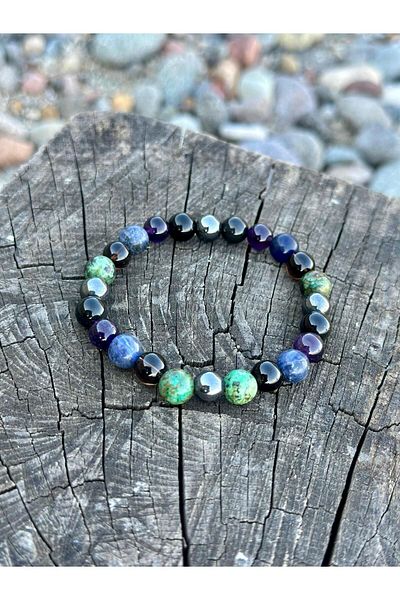 Gökçeada 8mm Sagittarius Natural Stone Bracelet - Amethyst, Smoky Quartz, Sodalite, Turquoise Turquoise, Obsidian, Hematite