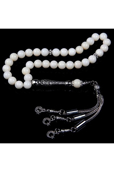 Asya Gems Ροζάριο από φυσική πέτρα λευκού κοραλλιού 8 χιλιοστών με σχήμα σφαίρας