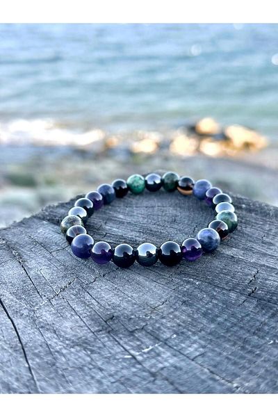 Gökçeada 8mm Sagittarius Natural Stone Bracelet - Amethyst, Smoky Quartz, Sodalite, Turquoise Turquoise, Obsidian, Hematite