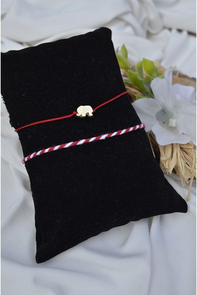 MyDreams Red String Lucky Bracelet with Elephant and Marteniçka Set - Gold