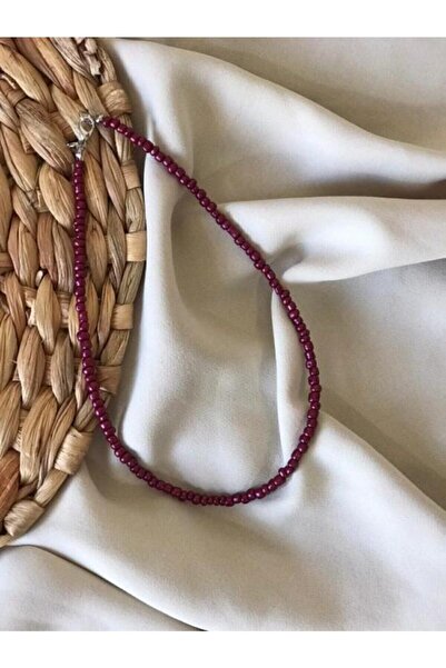 Handcraft Design Bordo Renk Boncuk Kolye