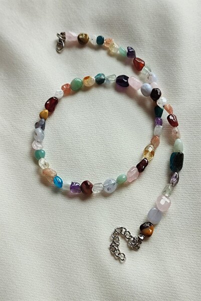 badeaccessories Sertifikalı Ay Taşı,sitrin,jasper,güneş Taşı,akuamarin,apatit,ametist,florit Amorf Doğaltaş Kolye