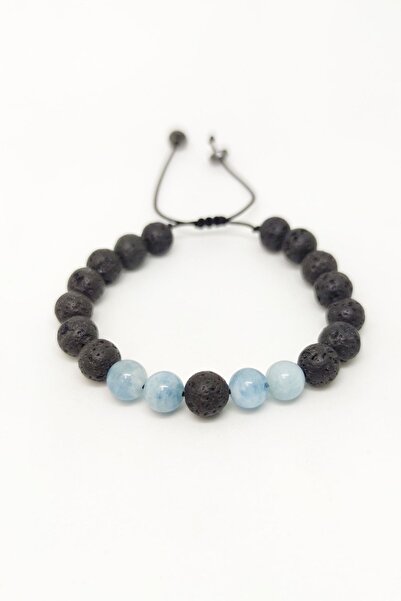 Armis Aquamarine Stone Natural Stone Macrame Braided Unisex Adjustable Bracelet