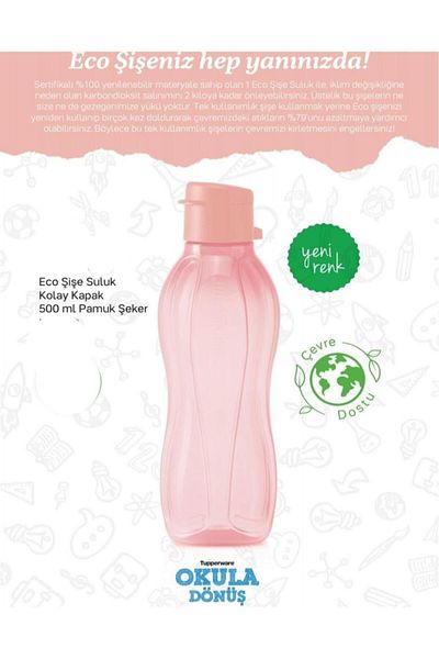 Tupperware Eco Bottle Water Bottle 500 ml Easy Lid Pink Cotton Candy R1126