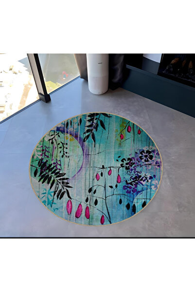 Rugs Modern Halı Multicolored Abstract Floral Patterned Round Woven Base Mode...