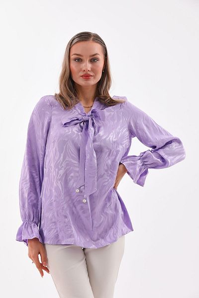 Loom Boutique Women's Large Size Winter Satin Lilac Tie Collar Blouse B0049