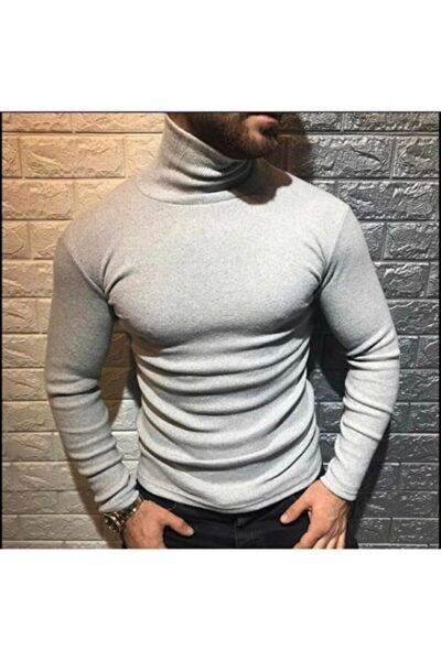 Generic Brand Men's Gray Slim Fit Turtleneck Turtleneck Sweater