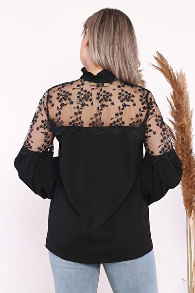 Loom Boutique Büyük Beden Dantel Detaylı Krep Gömlek
