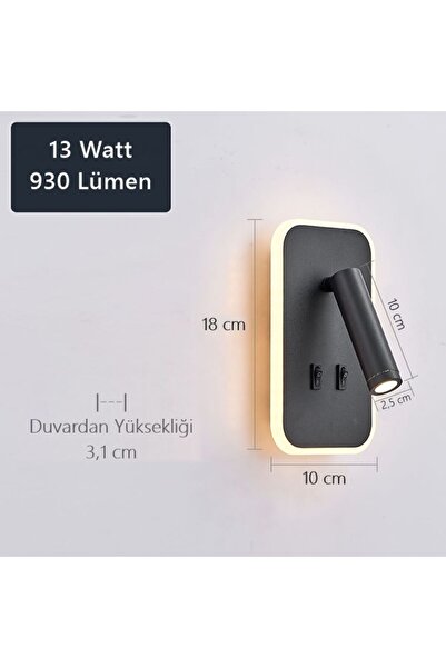 Ucuz Geldi Tuvalu Siyah Çift Kademeli Yatak Başı Led Aplik 13 Watt Gün Işığı Okuma Lambası