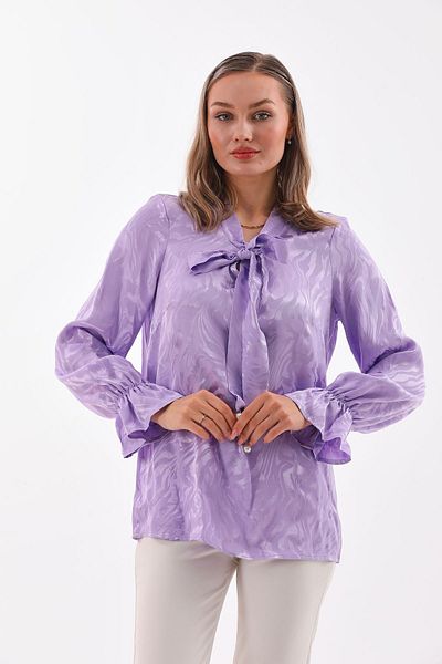 Loom Boutique Women's Large Size Winter Satin Lilac Tie Collar Blouse B0049
