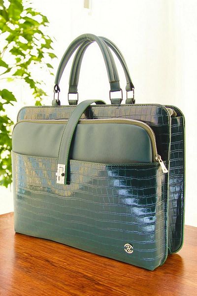 QUB CLUB Green Crocodile Unisex Χαρτοφύλακας Laptop και Τσάντα Δικηγόρου - 15 & 15,6 ιντσών