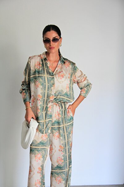 Julidress Julidress Women's Satin Premium Shirt and Pants Set - Multicolor and Special Pattern