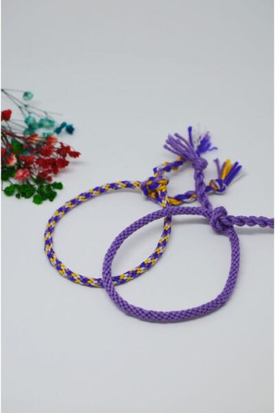Bidüğüm Unisex Renkli-lila Örgü Bileklik, El Emeği Arkadaş Bilekliği - Ayarla...