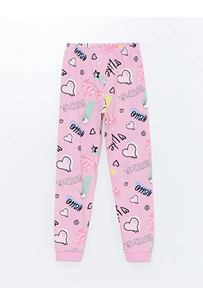 LC Waikiki LCW DREAM Açık Sarı Bisiklet Yaka Baskılı Uzun Kollu Kız Çocuk Pijama Takımı