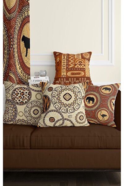 ALAMODECOR Cream and Coffee Colored Ethnic Indian and Animal Patterned Double...