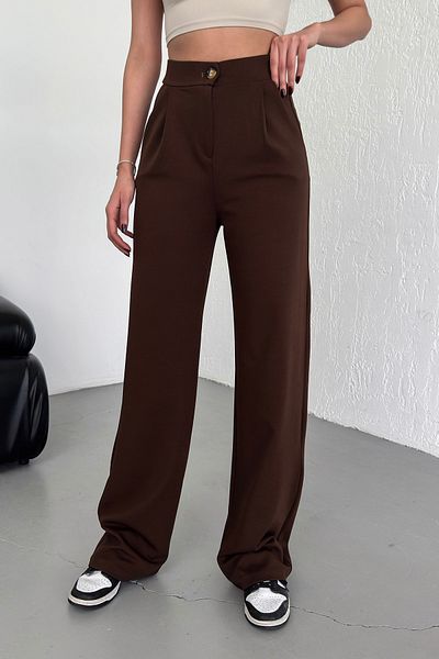 Warasiva Brown High Waist Lycra Palazzo Trousers - Flexible and Pleated