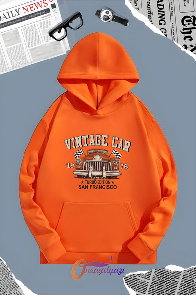 oneagılyazı Hanorac cu glugă cu imprimeu de mașini de epocă tricou