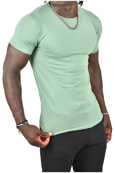 DeepSEA Πράσινο ανδρικό/unisex μπλουζάκι με λεπτή εφαρμογή με λεπτή εφαρμογή Crew Neck Basic T-shirt 1801131