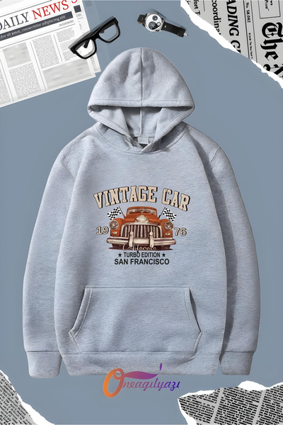 oneagılyazı Hanorac cu glugă cu imprimeu de mașini de epocă tricou
