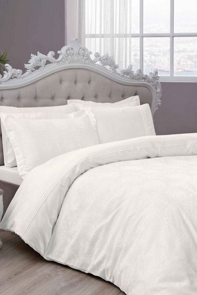 Taç Satin Deluxe Double Duvet Cover Set Diana Ecru