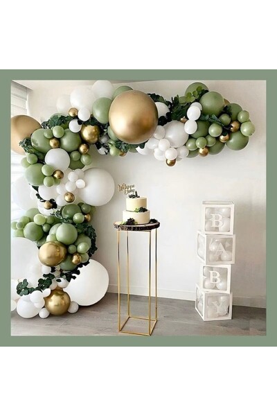 parti hediye sepeti KÜF YEŞİLİ GOLD BEYAZ BABY YAZILI KUTU DOĞUM GÜNÜ SETİ