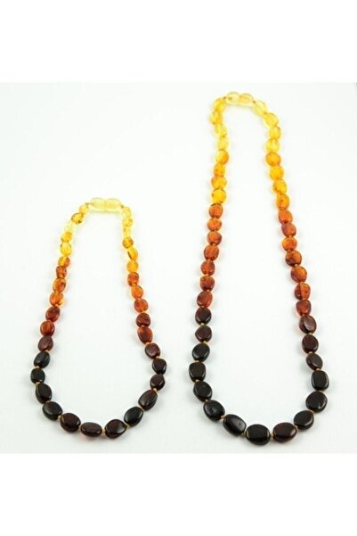 Damla Kehribar Market Gökkuşağı Anne Bebek Kehribar Kolye Set Orijinal