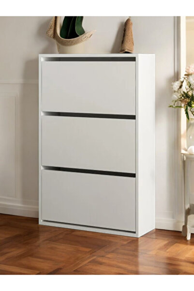 AZZURİ Aylin Düşer 3 Kapaklı 6 Gözlü Beyaz Duvara Monte Edilebilir Ayakkabılık 110x74x24cm