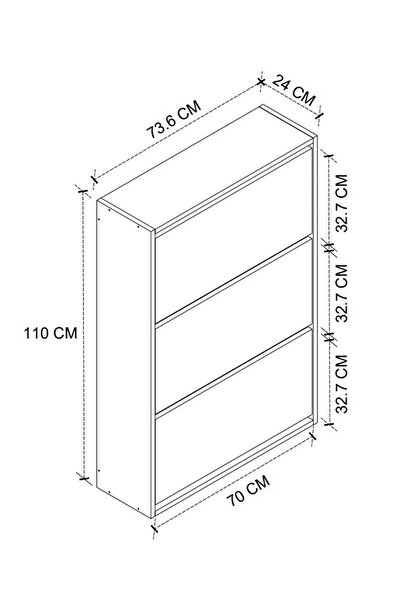 AZZURİ Aylin Düşer 3 Kapaklı 6 Gözlü Beyaz Duvara Monte Edilebilir Ayakkabılık 110x74x24cm