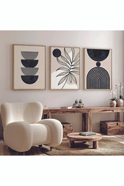 woodhomeworks Ahşap Çerçeveli 3 Lü Soyut Tablo Home Ev Salon Oturma Odası Yat...