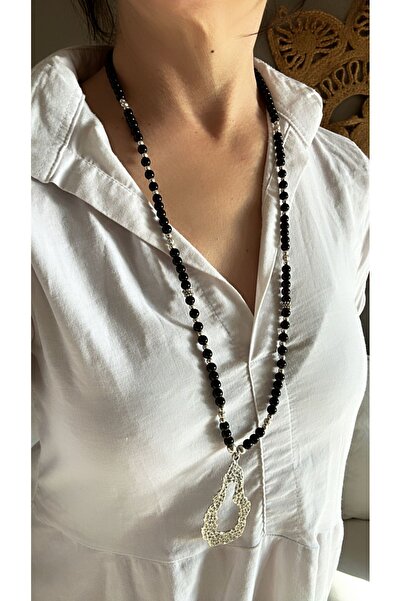 by özllem قلادة خرز زجاجية سوداء بتصميم عصري