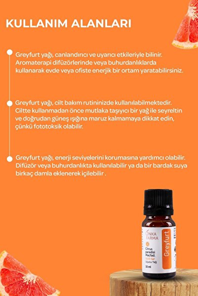 OnkaFarma Onka Farma %100 Saf Greyfurt Uçucu Yağı - 10 ml